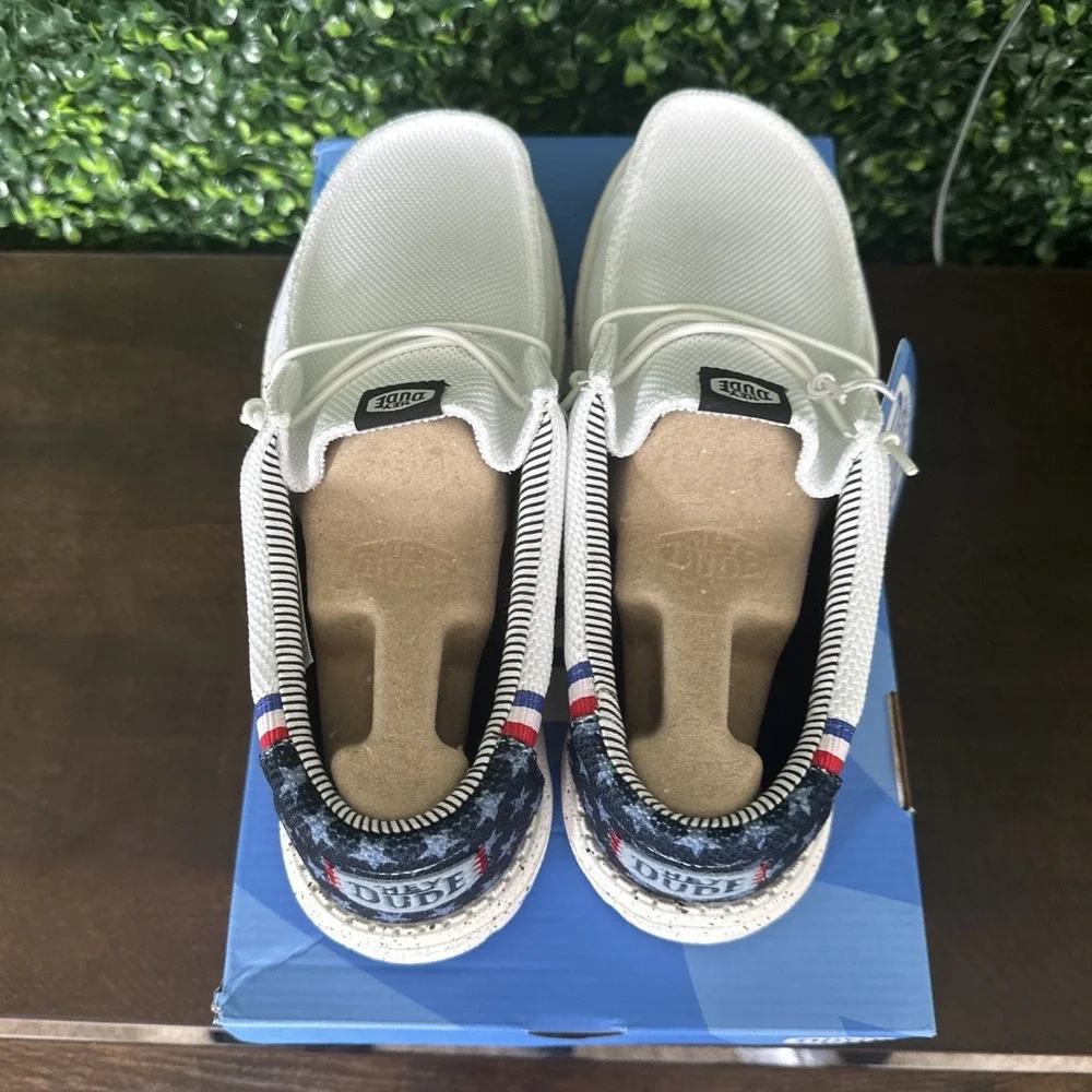 Hey Dude Wally Americana Mesh White/Multi Shoe Men's 11 Patriotic 45427-94S NIB